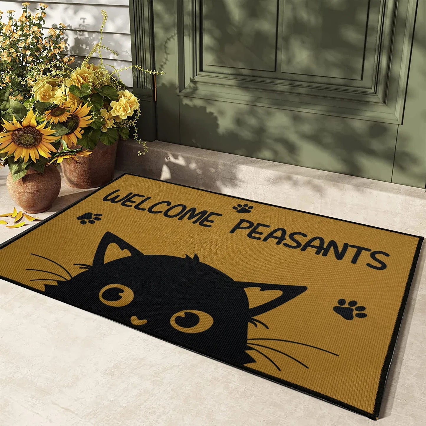 1 Piece Cat Welcome Doormat, Washable Low Pile Rug With Non-Slip Rubberized Dots Backing, Moisture-Absorbent Bath Mat For Bathroom Shower Laundry Room Bedroom Living Room Entryway Kitchen Floor Mat