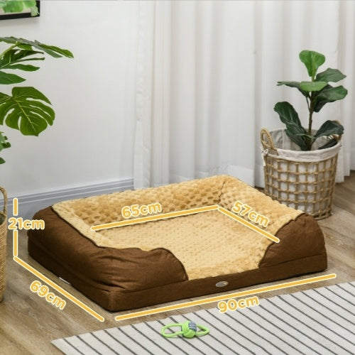 PawHut Calming Dog Bed Pet Mattress W Removable Cover, Anti-Slip Bottom, For Medium Dogs, 90L X 69W X 21Hcm - Brown