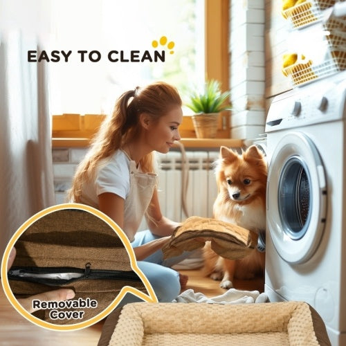 PawHut Calming Dog Bed Pet Mattress W Removable Cover, Anti-Slip Bottom, For Medium Dogs, 90L X 69W X 21Hcm - Brown